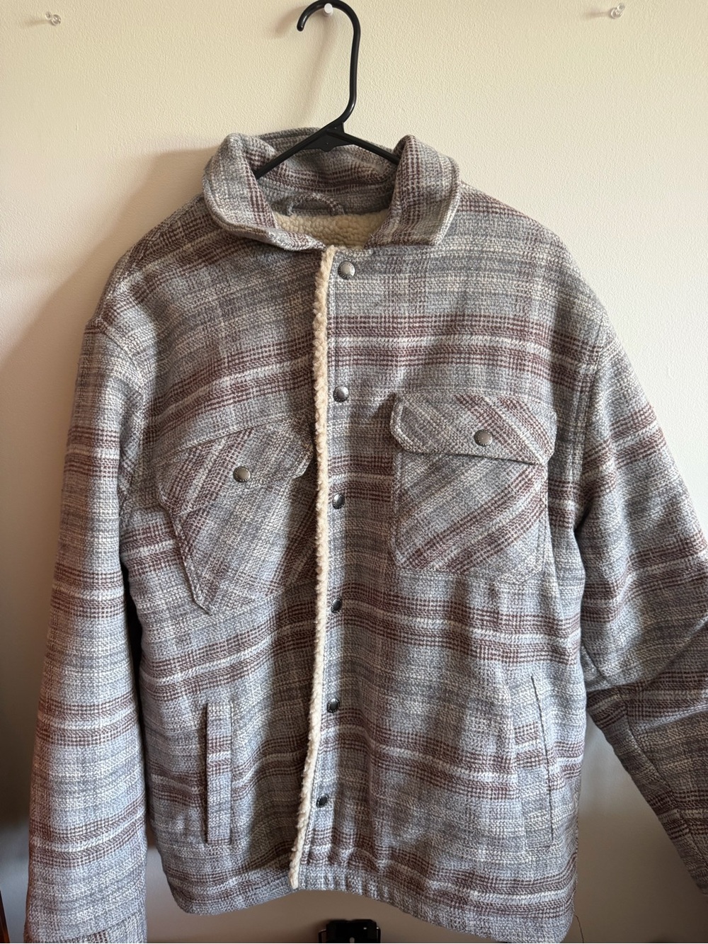 Cotton On Taupe & Cream Plaid Sherpa Jacket - Picture 6 of 6